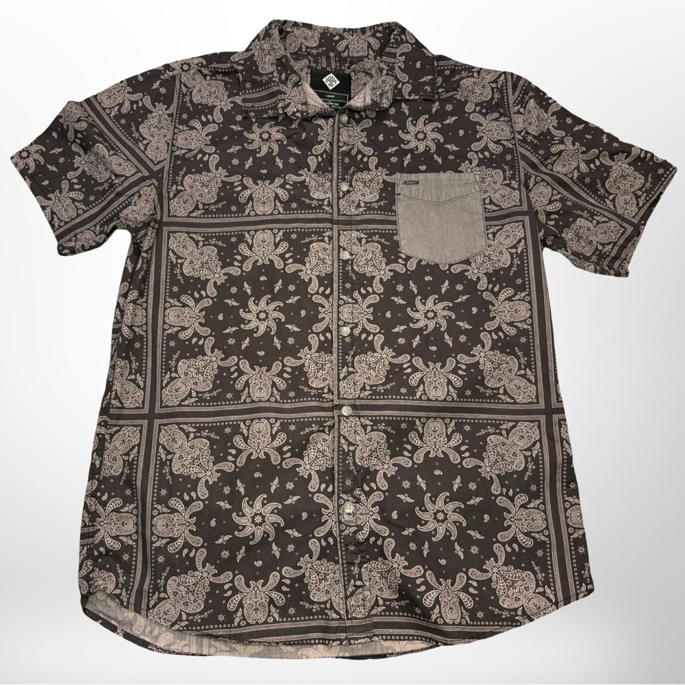 Cotton On Men's Black and Gray Paisley Shirt